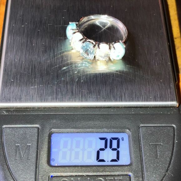 Blue Topaz Rainbow Moonstone Sterling Silver Ring Size 7 - Picture 9 of 9